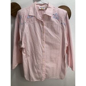 Vintage 90s Sunny South Jazz Doodle 3/4 Sleeve Button Shirt Size 14 Made in USA